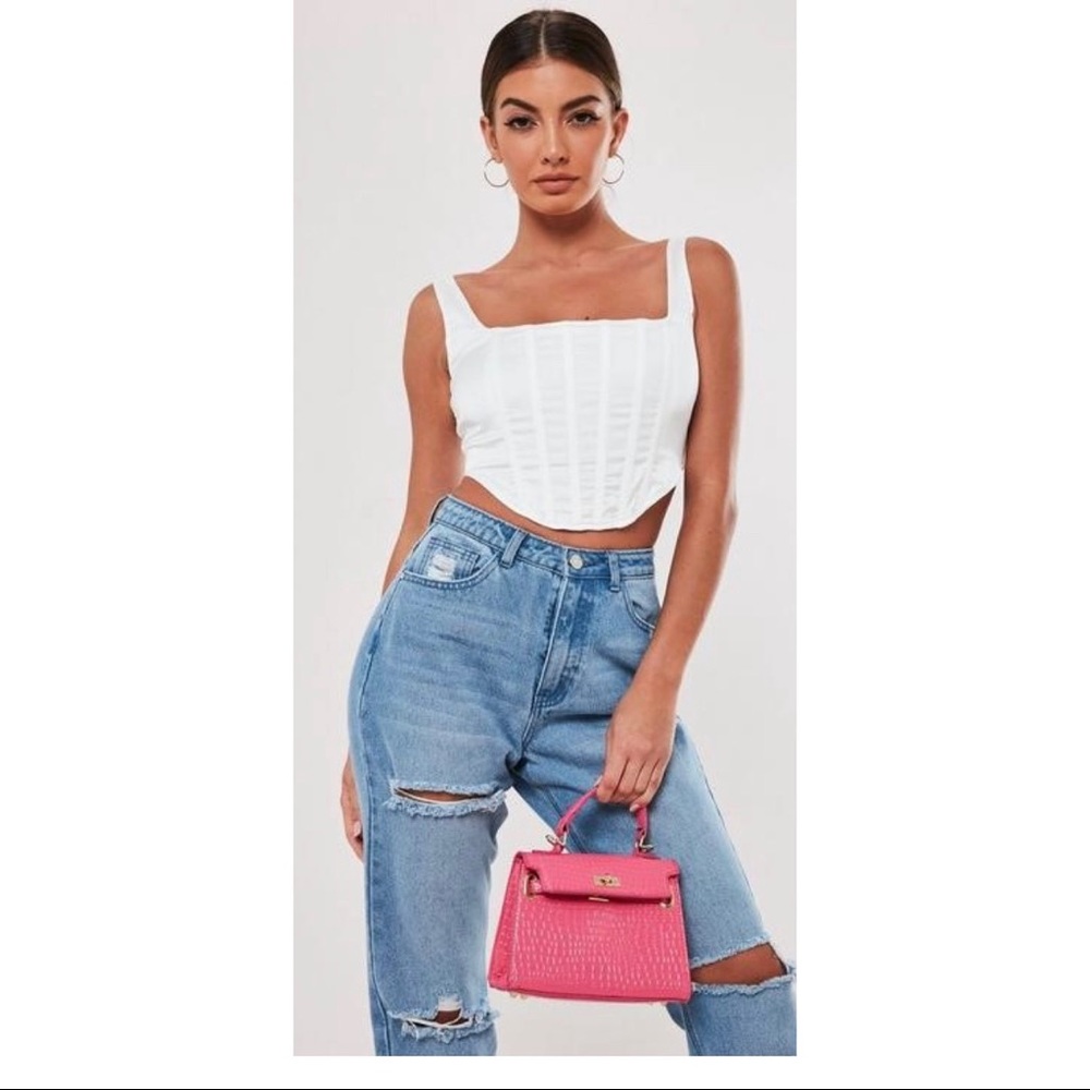 White satin corset top